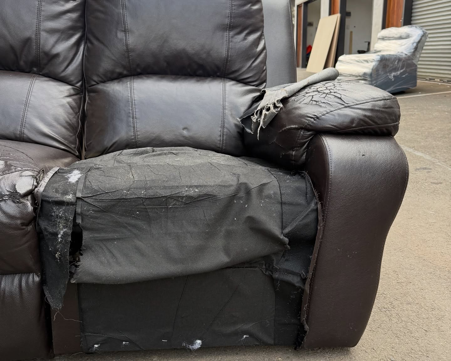Grey buffalo leather couch corner section