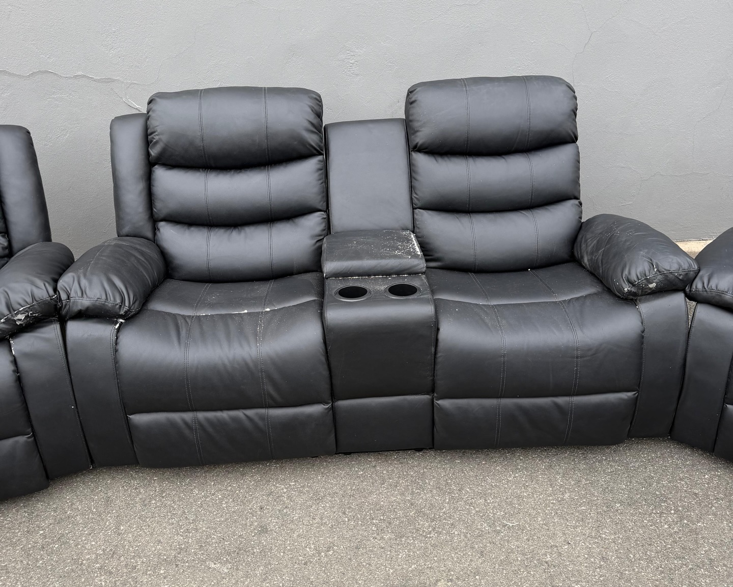 Tan Euro leather recliner set full view